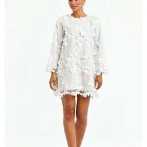 Mestiza New York Floral Mini Dress 3D White Size Small NWT Timeless Elegant